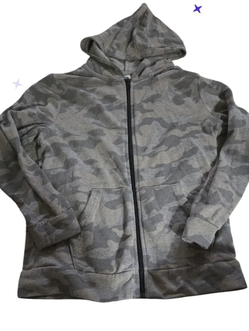 Old Navy Gray Camo Hooded Zip Jacket 14/16 Stretch